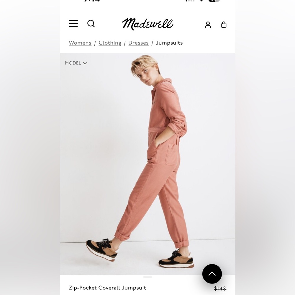 Madewell Zip-Pocket Coverall Jumpsuit XL Rose Dust